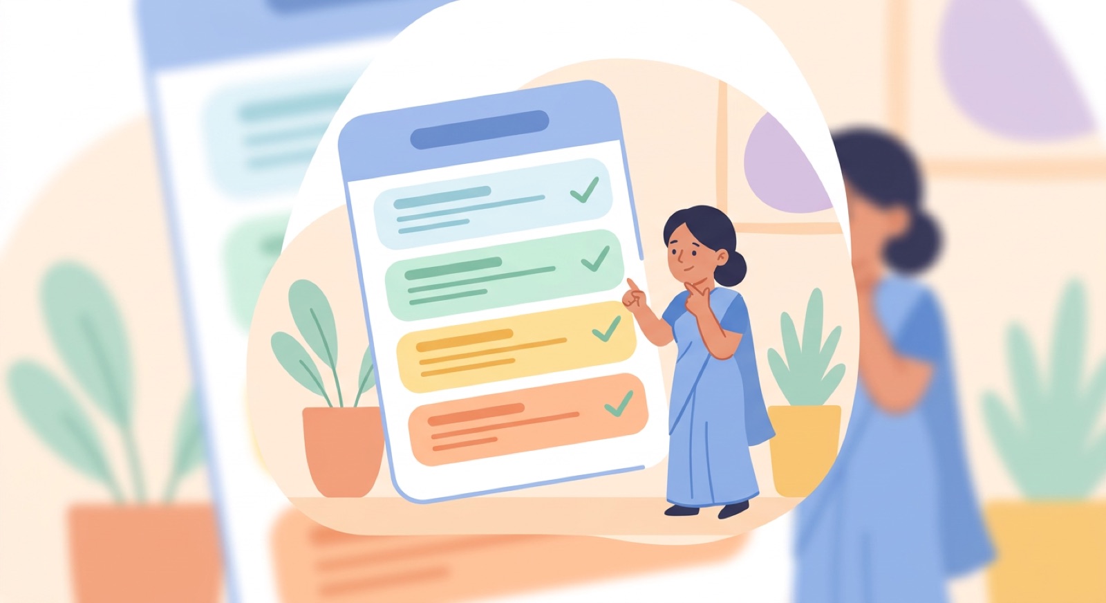 An illustration of a parent reviewing a checklist with checkmarks